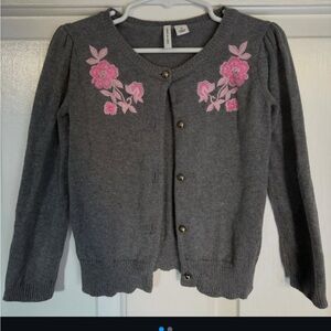 Janie and Jack Gray Cardigan with Pink Floral Embroidery